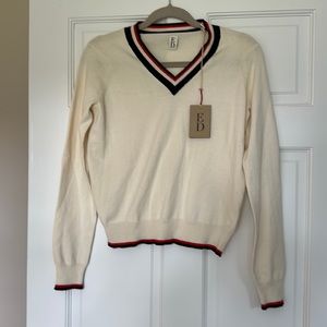 Ellen DeGeneres (ED) cream v neck tennis sweater, small NWT